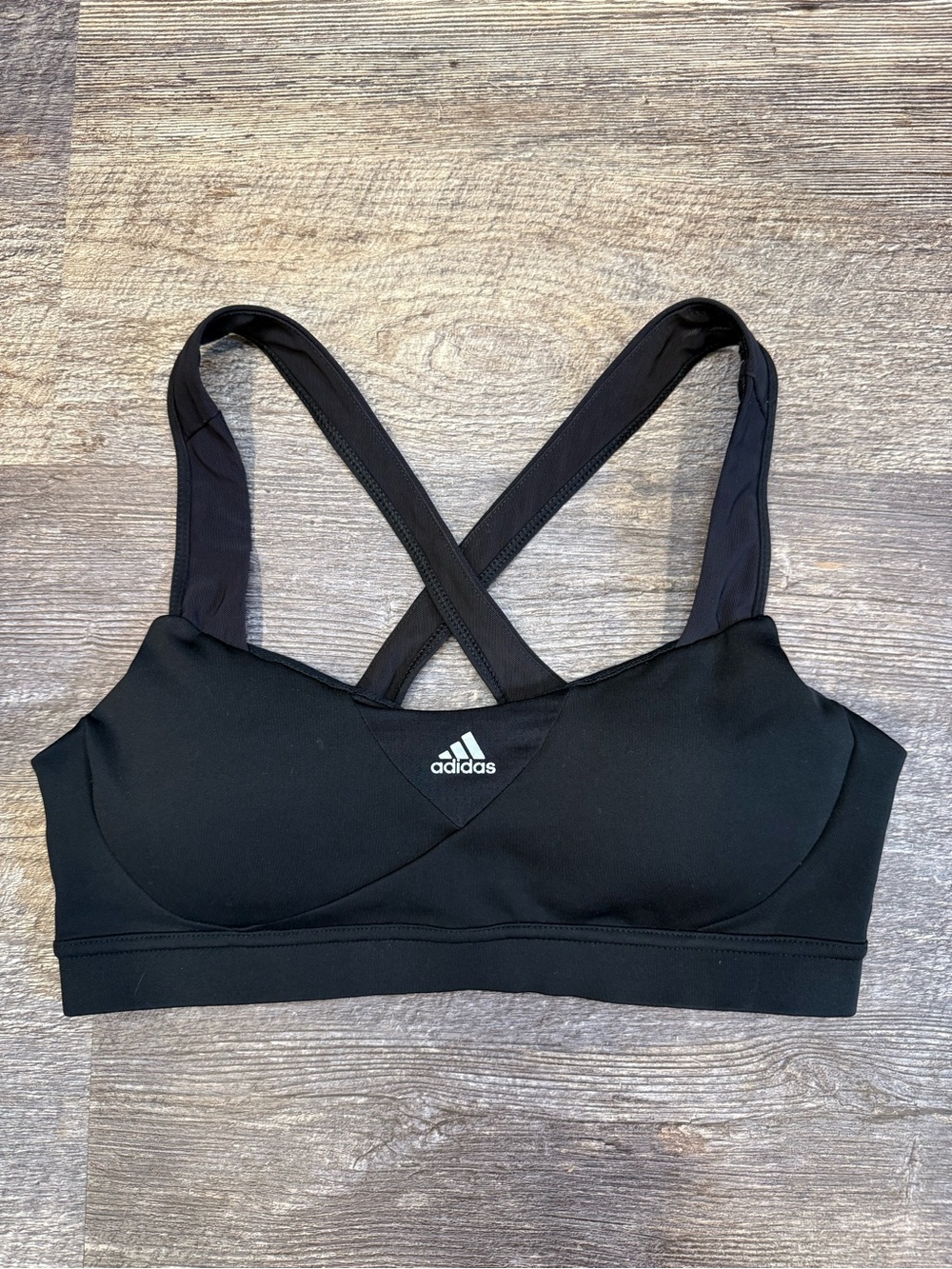 Adidas Medium Support Sports Bra Black Strappy Back Padded Cups Athletic M
